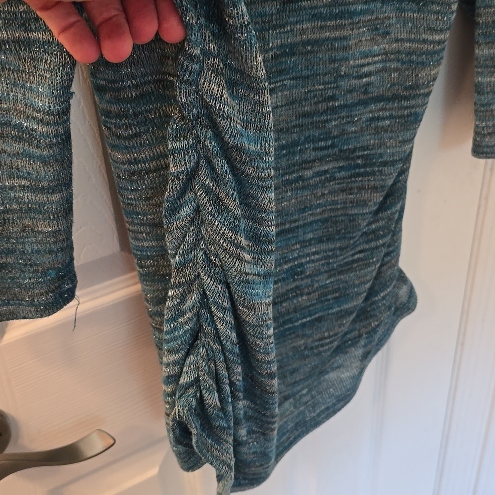 89th & Madison Blue Cowl Neck Lightweight Sweater with 3/4 Sleeves (#16) - Picture 2 of 7